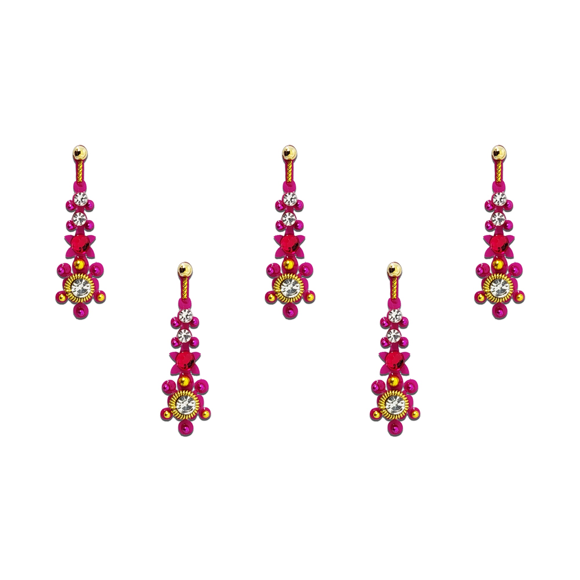 comet buster pink silver  diamond  goldan pearl bindi long bindi