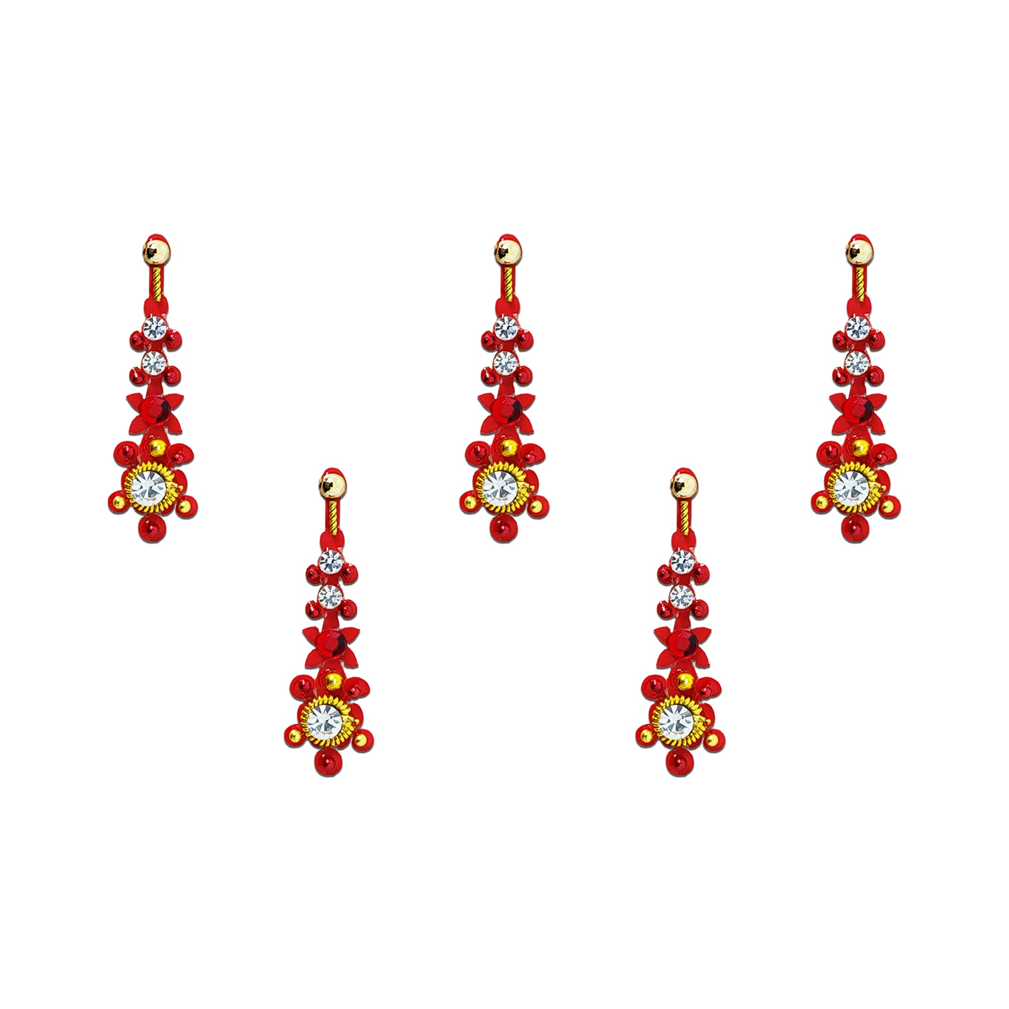 comet buster long red  goldan pearl silver diamond bindi