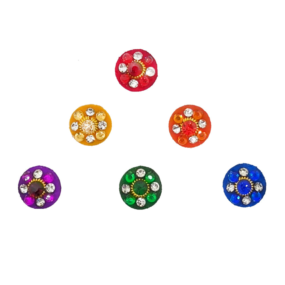 Comet Busters® Multicolor Round Classic Bindis – Handcrafted, Reusable, Skin-Safe Indian Forehead Stickers for Women