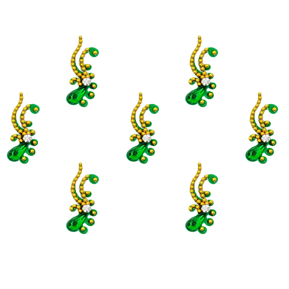Comet Busters® Green Artistic Designer Bindis – Handcrafted, Reusable, Skin-Safe Indian Forehead Stickers for Women