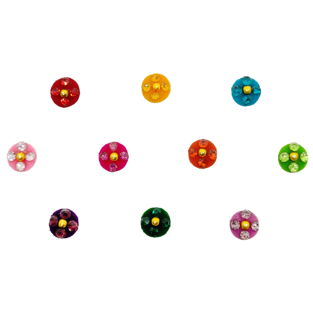 Comet Busters® Multicolor Round Classic Bindis – Handcrafted, Reusable, Skin-Safe Indian Forehead Stickers for Women