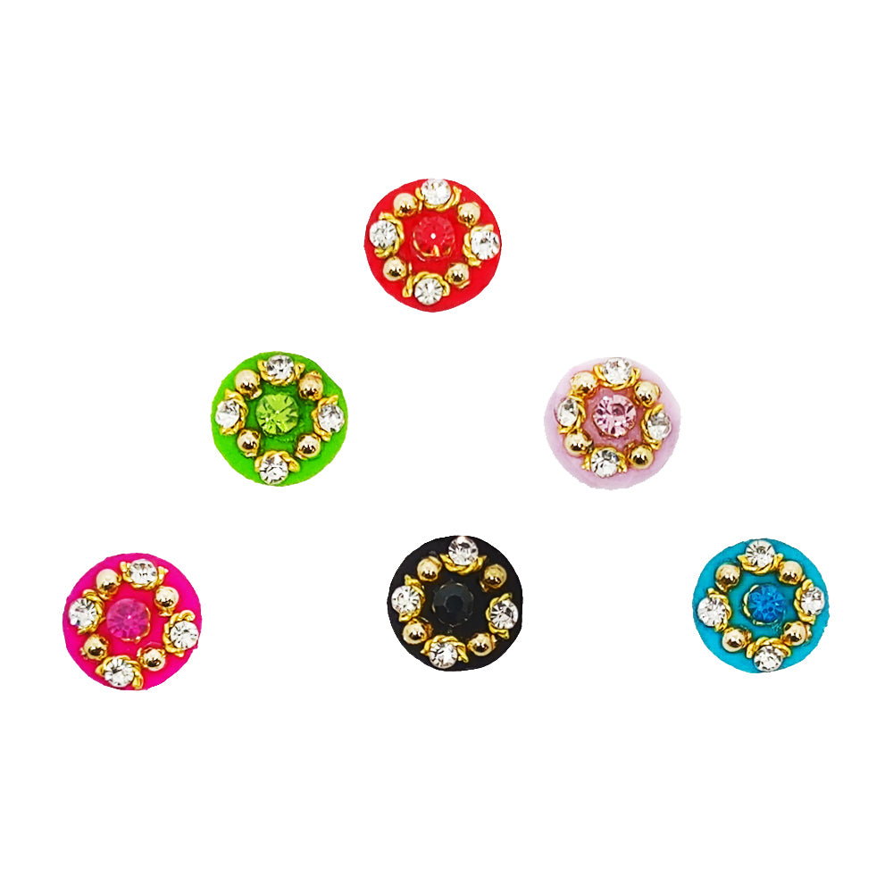 Comet Busters® Multicolor Round Classic Bindis – Handcrafted, Reusable, Skin-Safe Indian Forehead Stickers for Women