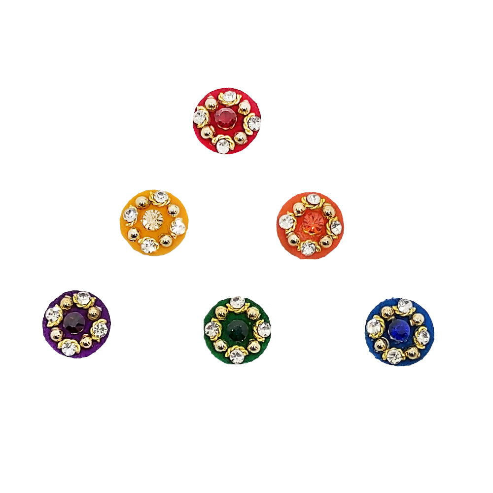 Comet Busters® Multicolor Round Classic Bindis – Handcrafted, Reusable, Skin-Safe Indian Forehead Stickers for Women
