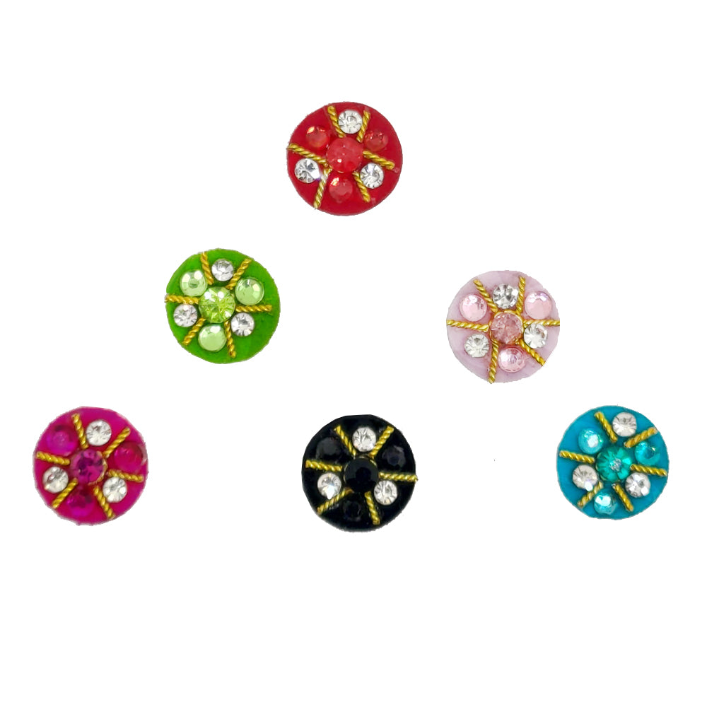 Comet Busters® Multicolor Round Classic Bindis – Handcrafted, Reusable, Skin-Safe Indian Forehead Stickers for Women