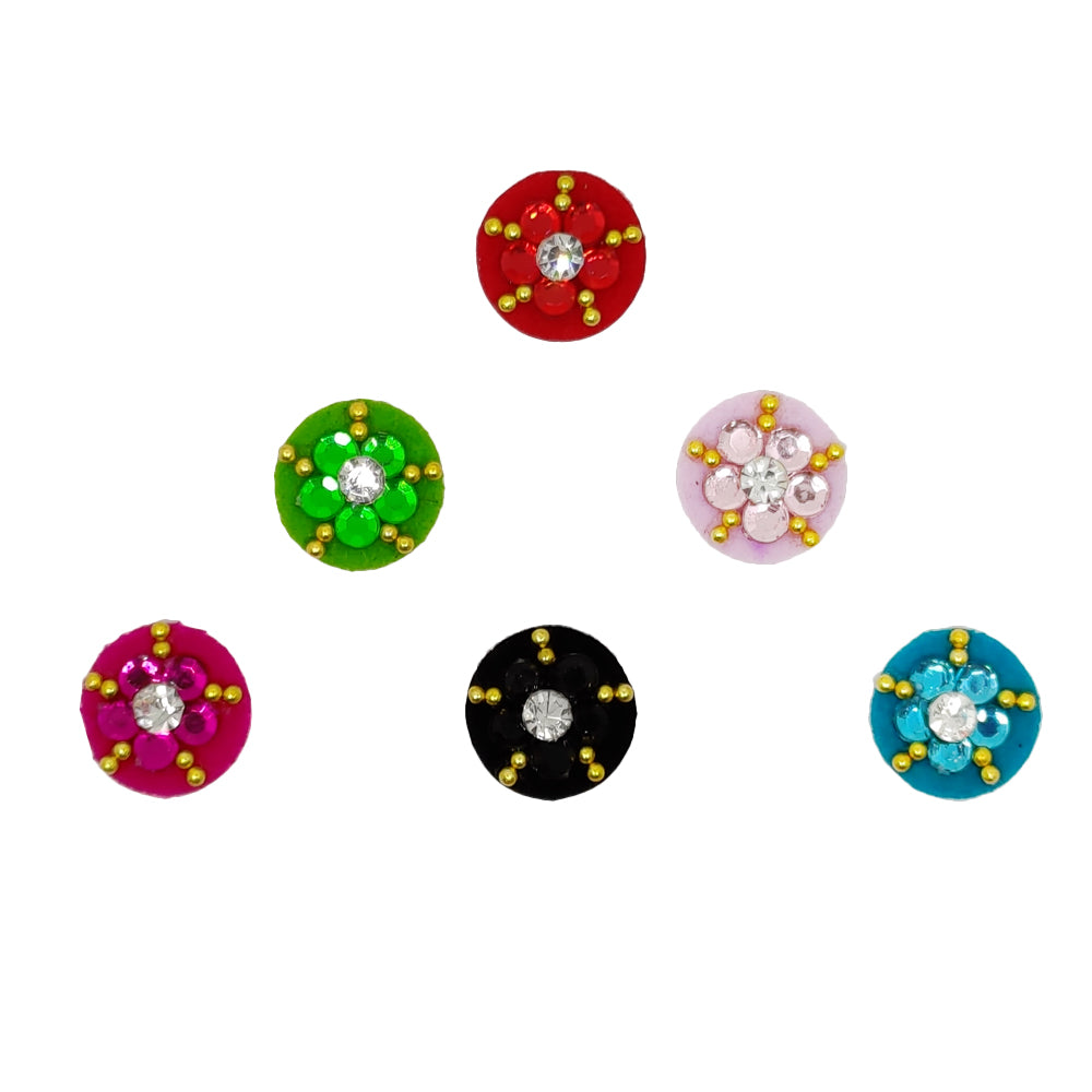 Comet Busters® Multicolor Round Classic Bindis – Handcrafted, Reusable, Skin-Safe Indian Forehead Stickers for Women