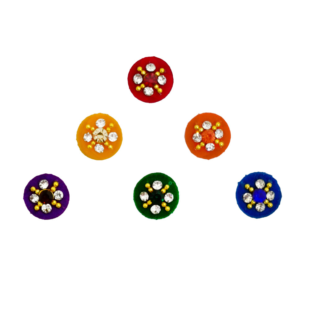 Comet Busters® Multicolor Round Classic Bindis – Handcrafted, Reusable, Skin-Safe Indian Forehead Stickers for Women
