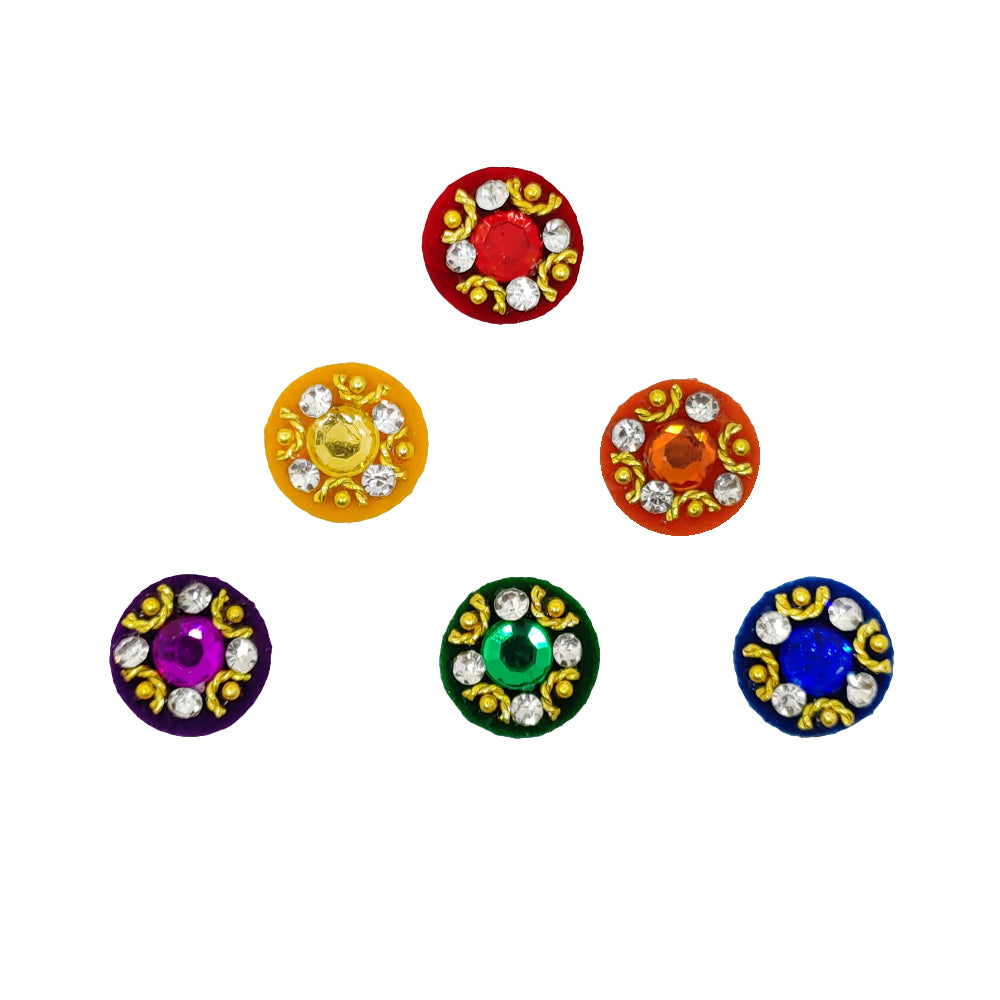 Comet Busters® Multicolor Round Classic Bindis – Handcrafted, Reusable, Skin-Safe Indian Forehead Stickers for Women