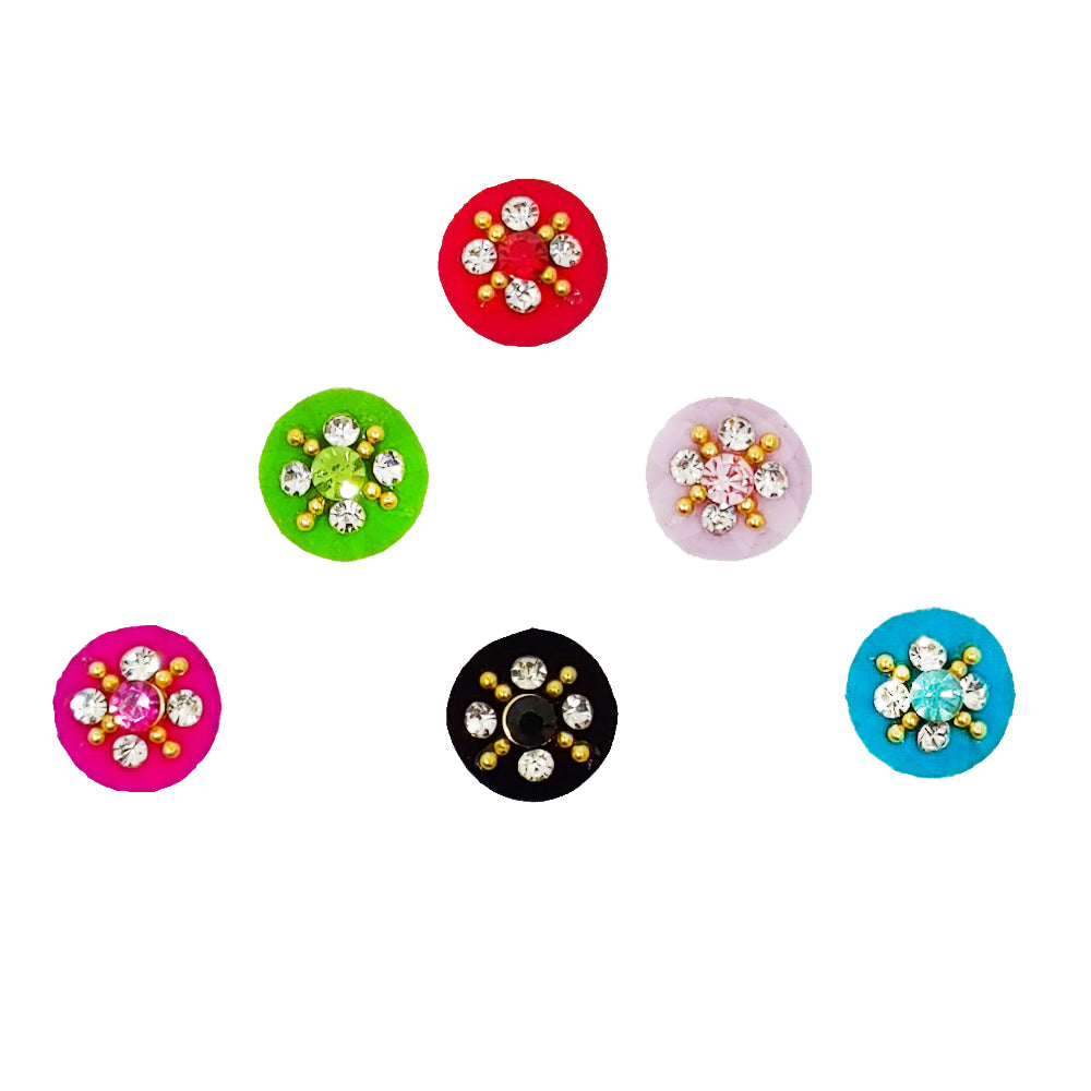 Comet Busters® Multicolor Round Classic Bindis – Handcrafted, Reusable, Skin-Safe Indian Forehead Stickers for Women
