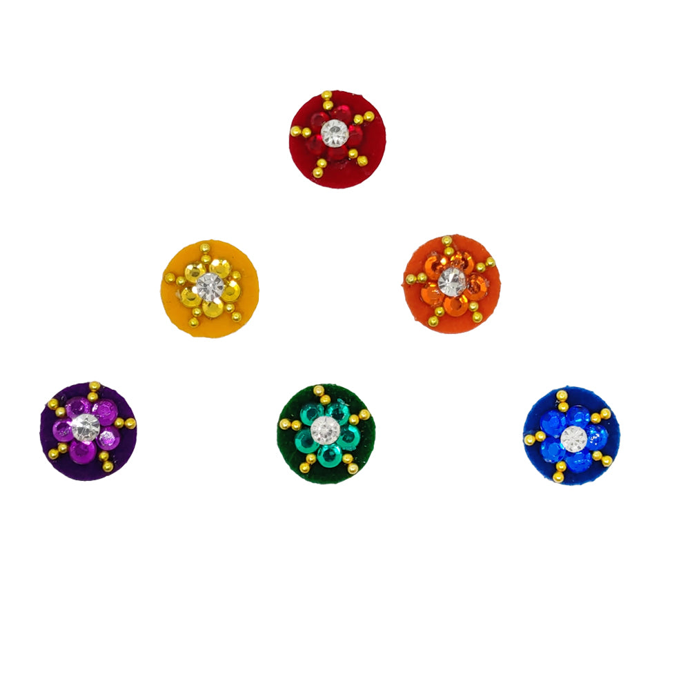 Comet Busters® Multicolor Round Classic Bindis – Handcrafted, Reusable, Skin-Safe Indian Forehead Stickers for Women