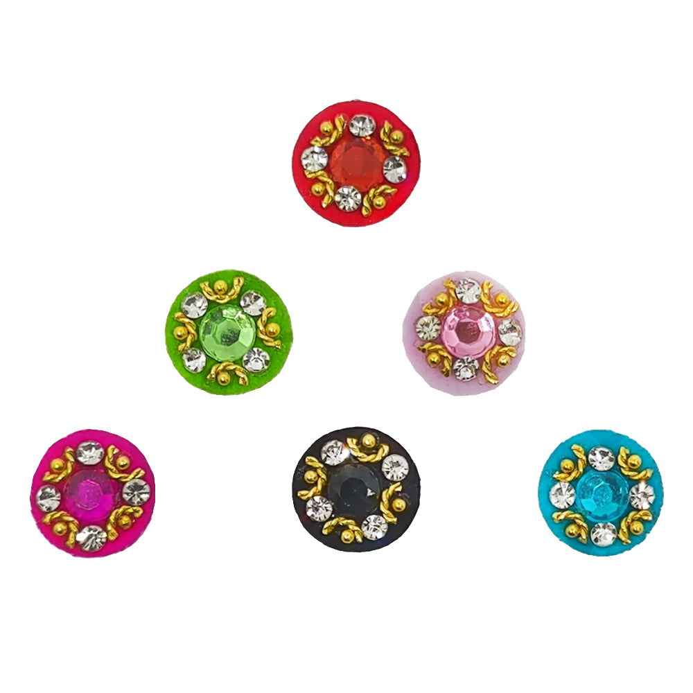 Comet Busters® Multicolor Round Classic Bindis – Handcrafted, Reusable, Skin-Safe Indian Forehead Stickers for Women