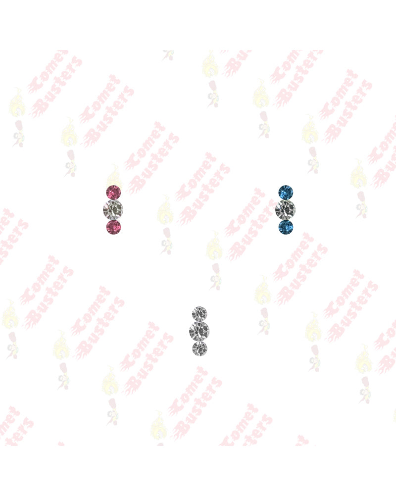 Comet Busters triple round crystal stick-on nose stud featuring three sparkling round stones in clear, blue and pink color 